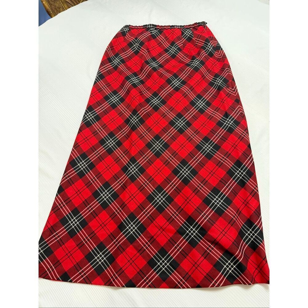 Pendleton Vintage Red Wool Plaid Tartan A-Line Midi Skirt Size 8